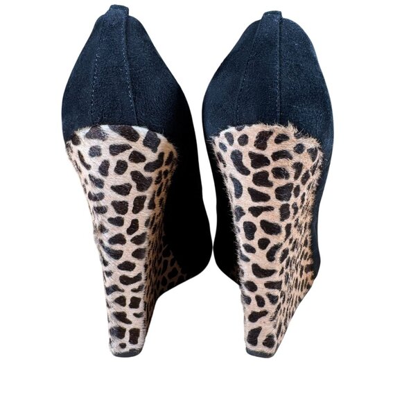Giuseppe Zanotti Peep Toe Calf Hair Leopard Print Wedge Shoes Heels Size 39 - Picture 3 of 8